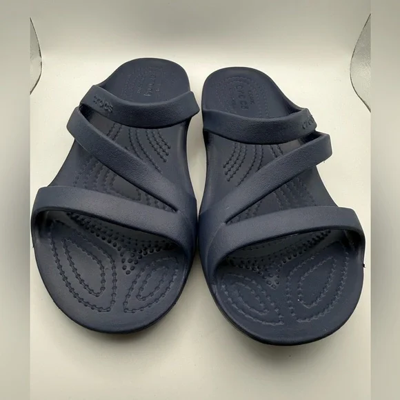 CROCS Navy Blue Women's Croslitr Slide Sandals Women Size 6 Like New - Picture 6 of 8